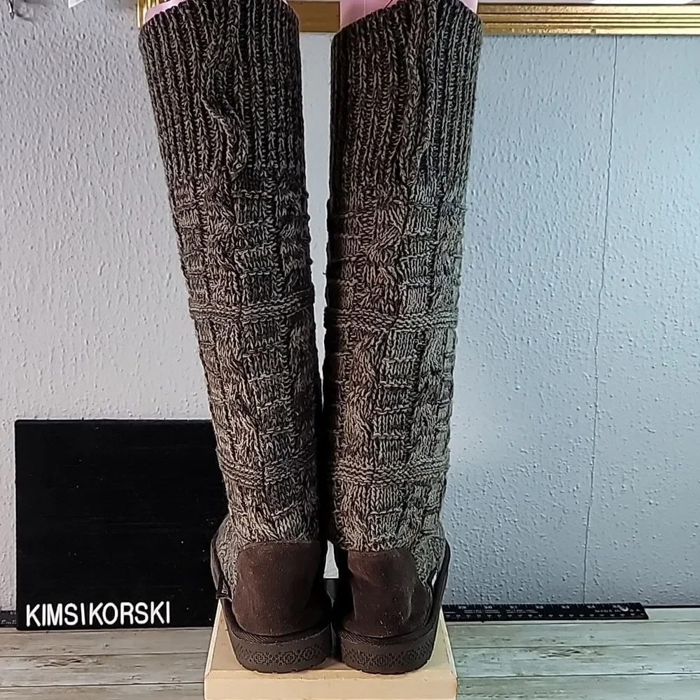 Mukluks Muk Luks Shelly Sweater Cardigan Knit Boots‎ Size 8 Brown Heathered